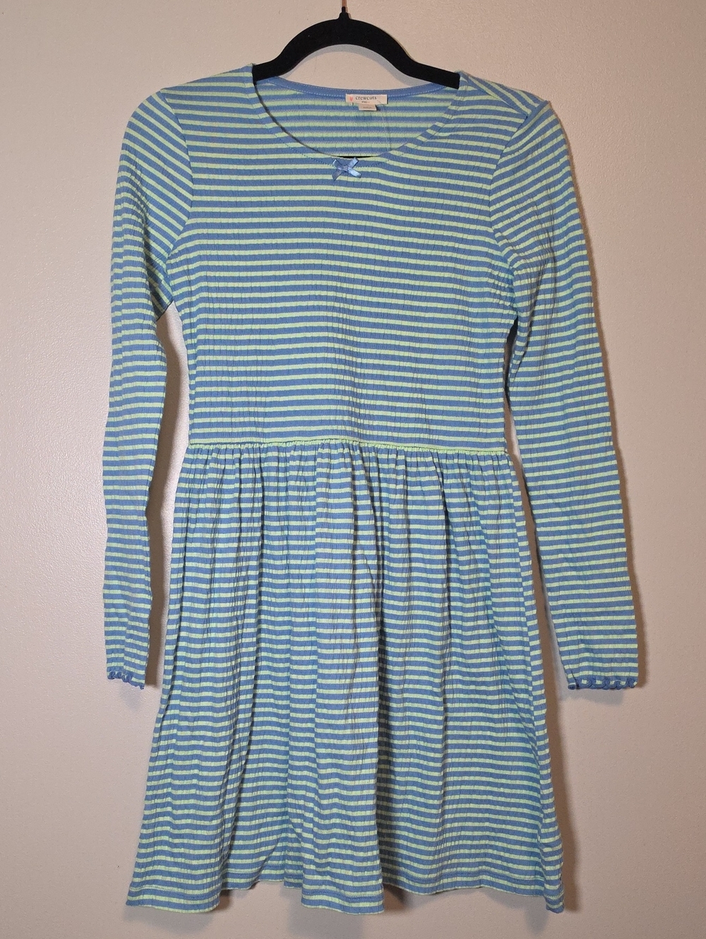 Crewcuts Blue and Light Green Striped Long-Sleeve Dress